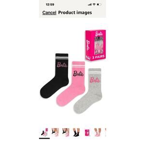 3x Barbie Profile Crew Socks Black White Pink Womens Size 4.5 / 7.5 NEW